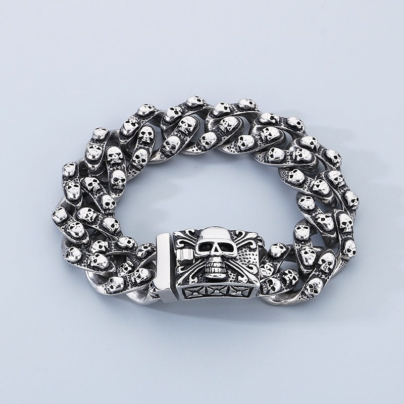 Kemstone Men’s Skull Chain Bracelet – Heavy Stainless Steel Gothic Biker Jewelry KB66291-BD