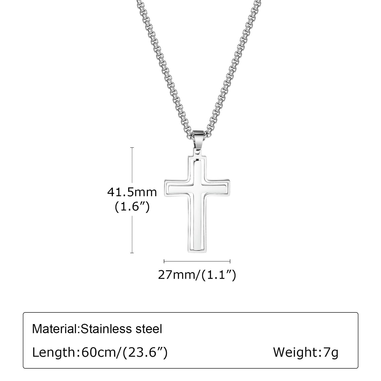 Men’s Rotating Cross Pendant Necklace – Gothic Dual-Layer Stainless Steel Chain PN-1998