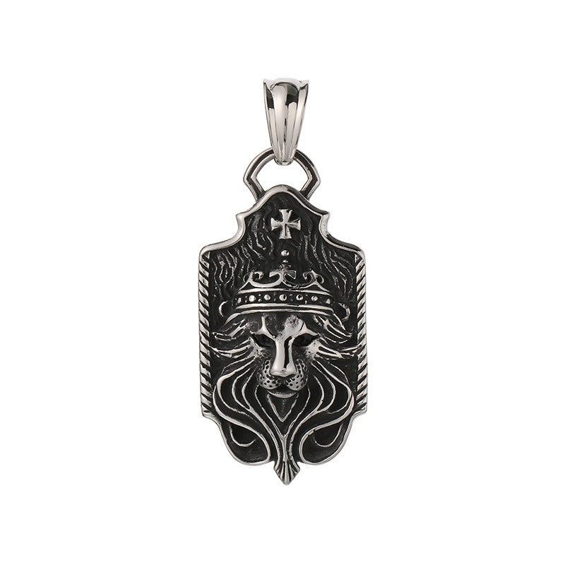 Collar Kemstone con hebilla de cabeza de lobo vikingo retro de acero titanio y titanio del Rey León y Caballo Salvaje: una pieza llamativa para hombre Kemstone KP54394