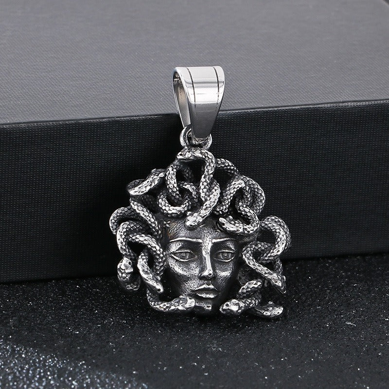 Kemstone Gothic Snake Goddess Pendant – Greek Mythology Stainless Steel Men's Necklace KP115490