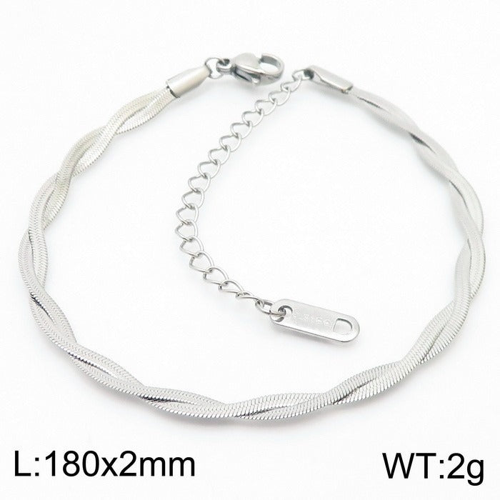 2mm Twisted Snake Chain Necklace & Bracelet for Men & Women – Adjustable 316L Stainless Steel Minimalist Jewelry KB181314-Z