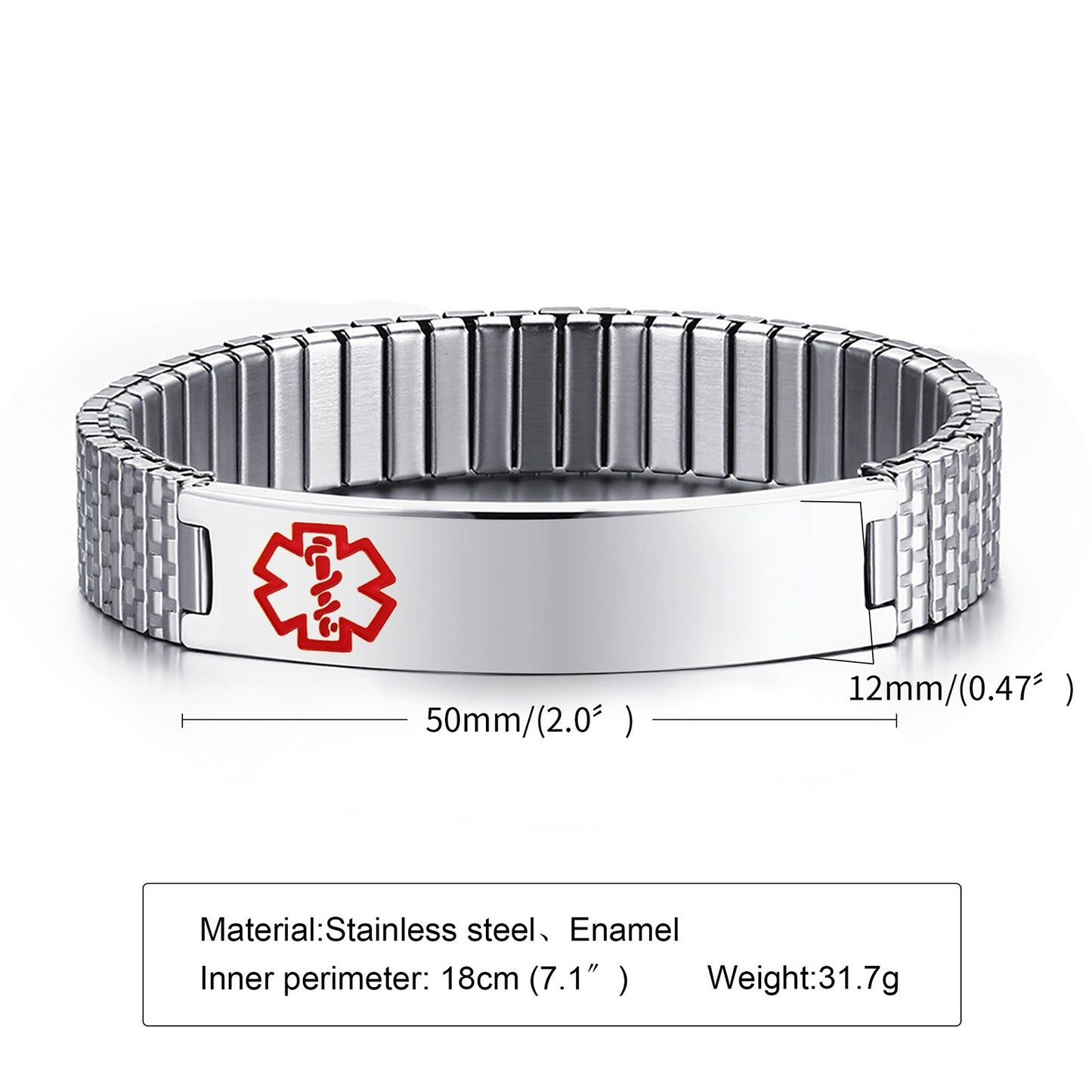Pulsera elástica de alerta médica – Banda de identificación de acero inoxidable de 12 mm BR-263