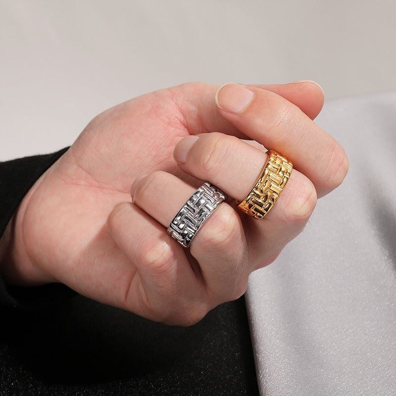 Kemstone Stainless Steel Minimalist Ring – Geometric Circle Band for Men | Urban Gothic Streetwear Style KR107928-KJX
