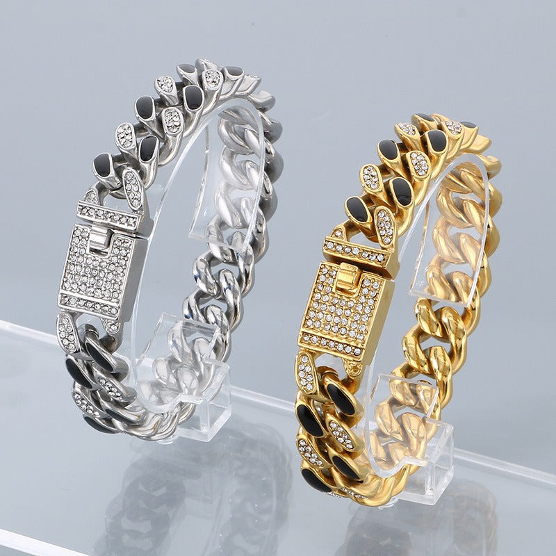 Kemstone 14mm Cuban Link Bracelet with Resin Crystal – Titanium Steel Men’s Street Style KB179928