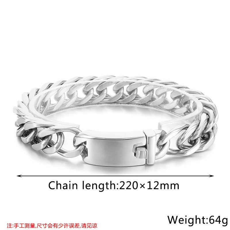 Kemstone Men’s Polished Cuban Chain Bracelet – 12mm/15mm Stainless Steel Urban Biker KB56160-D