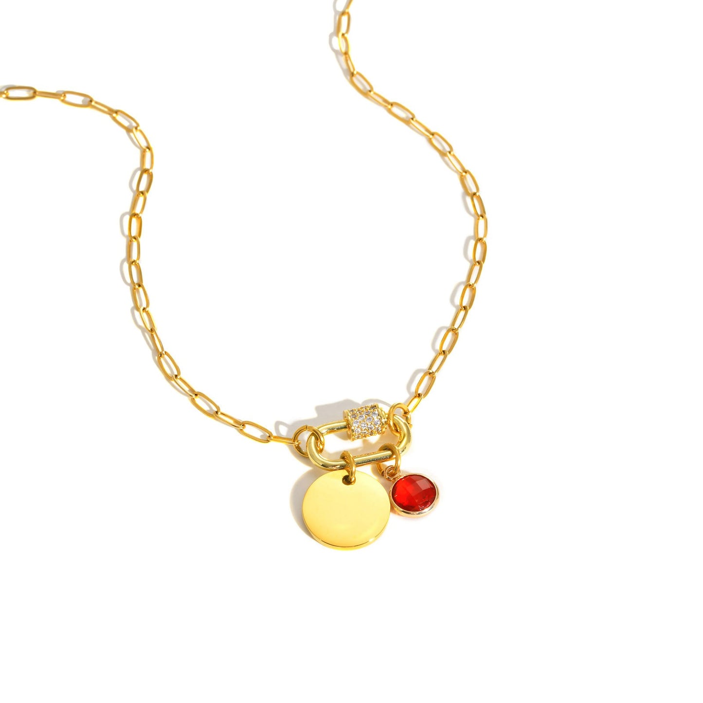 Cadena de eslabones cuadrados de acero inoxidable Kemstone con colgante de piedra de nacimiento del zodíaco - Collar minimalista dorado para mujer NC-2181