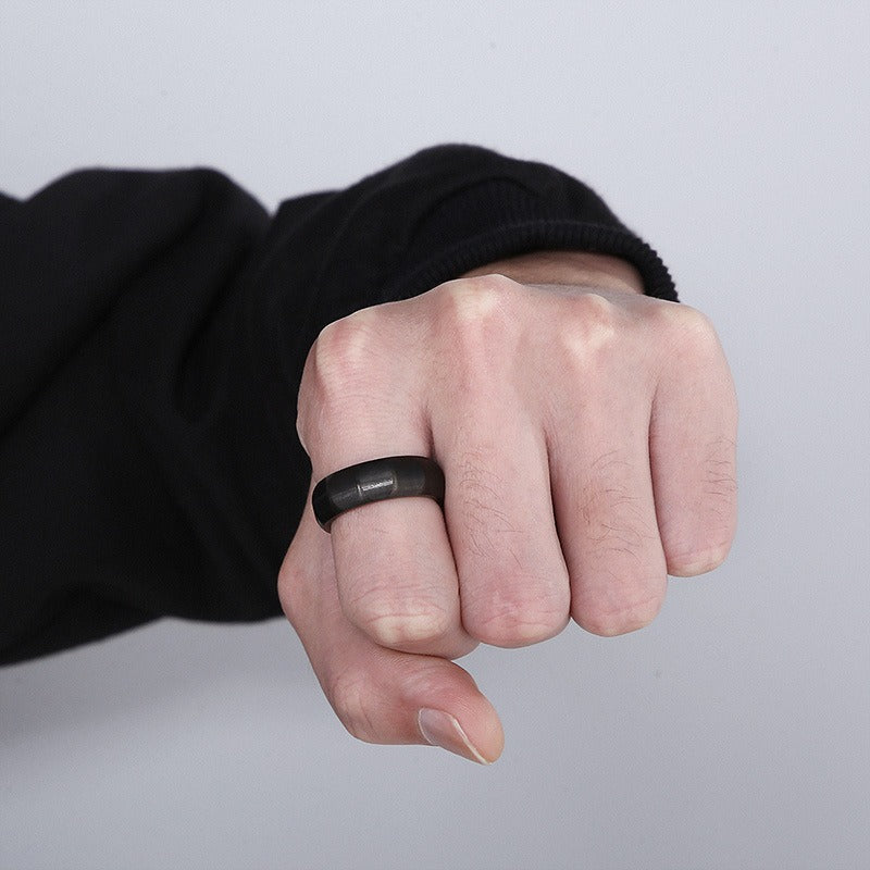 Kemstone Matte Titanium Steel Ring – Curved Minimalist Band for Men | Rugged Gothic Street Style KR105900-KFC
