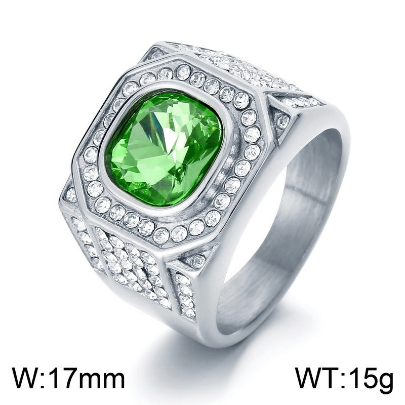 Kemstone Octagon Titanium Steel Hip-Hop Ring – Full-Cut Zircon Streetwear Band for Men KR110150