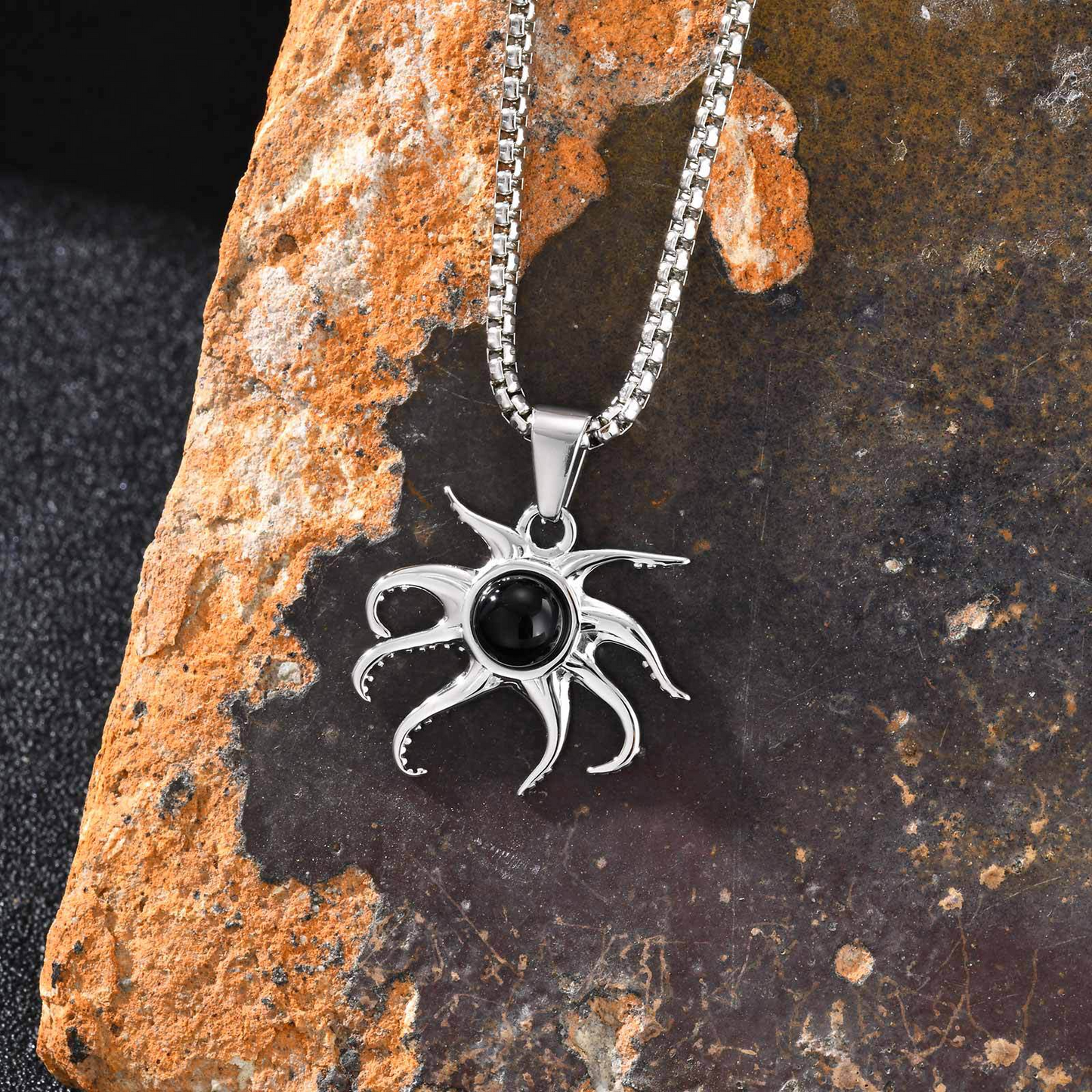 Kemstone Stainless Steel Octopus Pendant Necklace – Black Onyx Statement Style for Men PN-2220