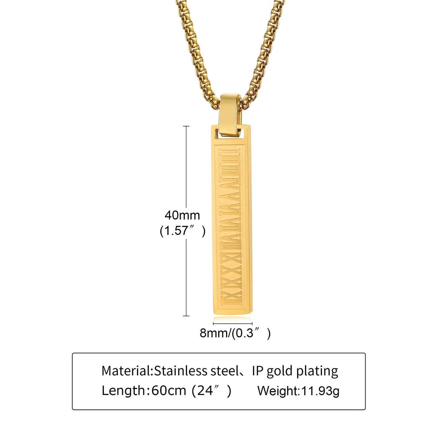 Collar con colgante de barra con números romanos Kemstone - Collar geométrico minimalista de acero inoxidable para hombre PN-1490