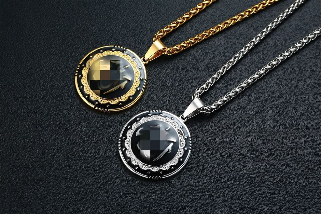 Kemstone Gold Stainless Steel Round Medallion Pendant Necklace – 30mm Enamel Hip Hop Street Style PN-1300