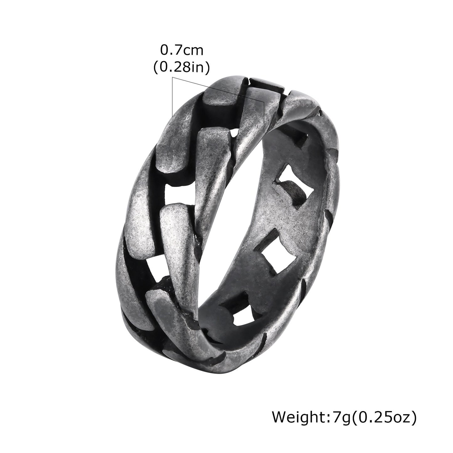 Kemstone Cuban Chain Link Ring – Bold Stainless Steel Biker Band for Men R495