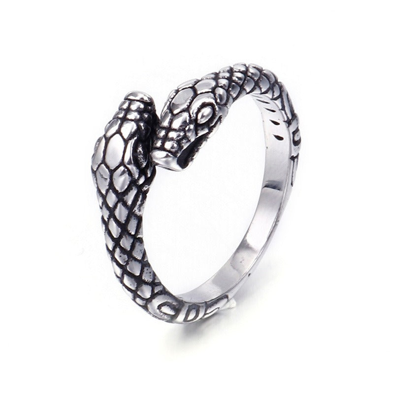Kemstone Retro Punk Snake Head Ring - Adjustable Stainless Steel Nightlife Accessory for Men & Women KR83245-KHX