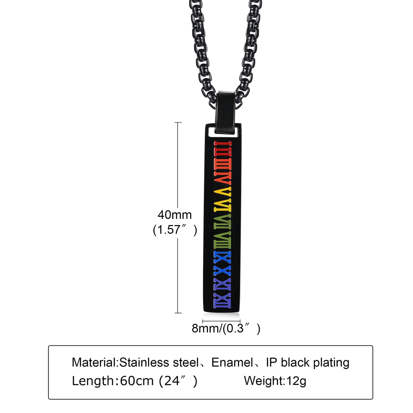 Kemstone Roman Numeral Drip Pendant Necklace – Stainless Steel Bar Chain PPN-067