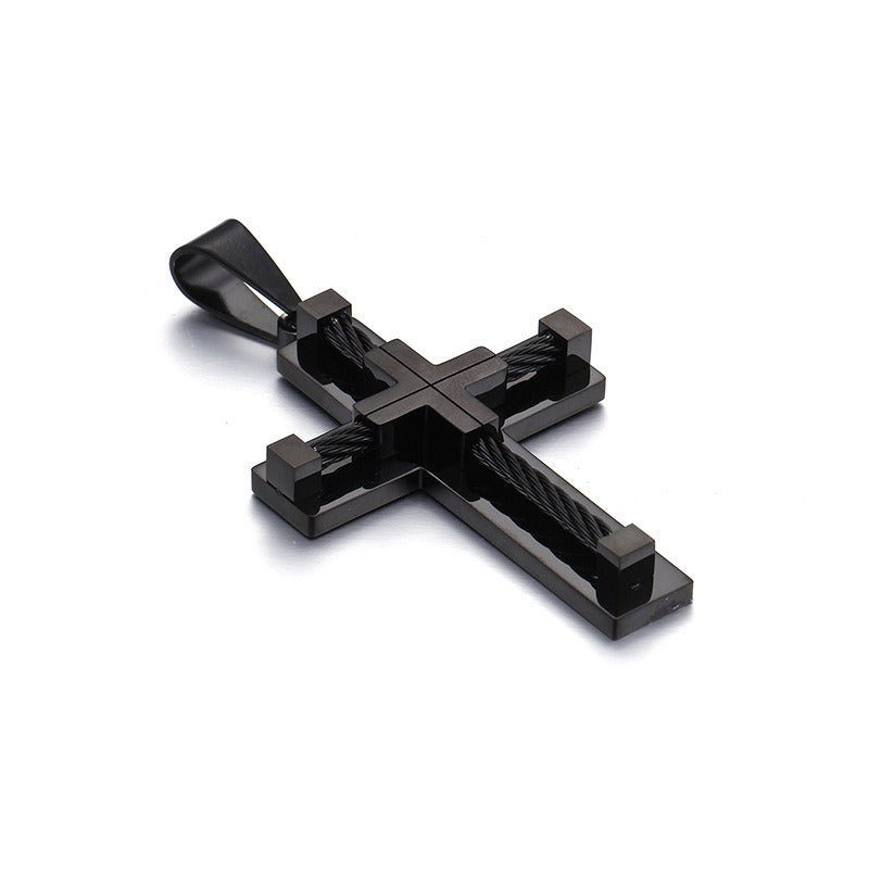 Collar con colgante de cruz de acero inoxidable y titanio minimalista moderno Kemstone para hombre - Joyería unisex duradera y de uso diario KP55886-K