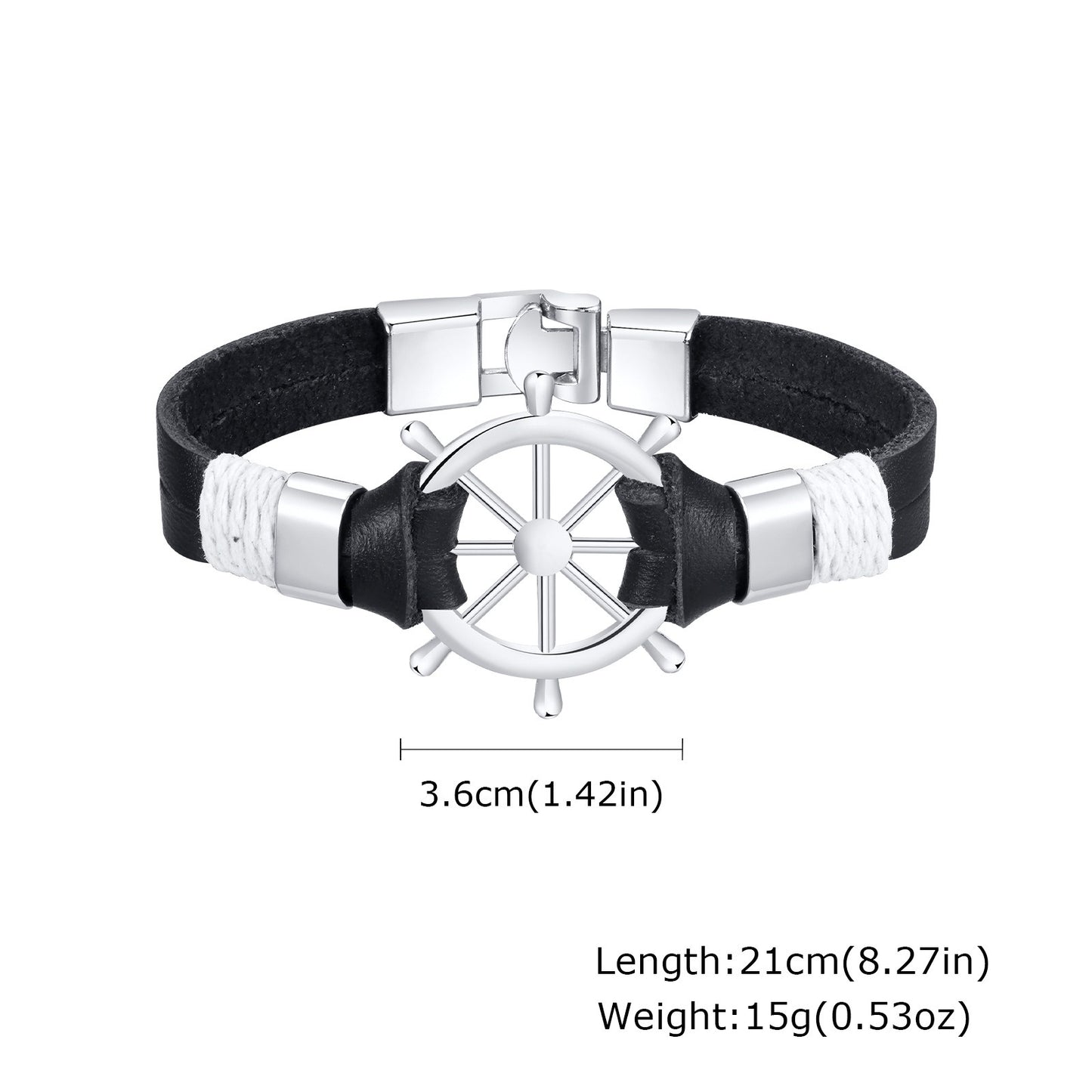 Kemstone Zinc Alloy Ship's Wheel Handwoven Bracelet - Bold Black Men's Urban Edge Accessory BL289