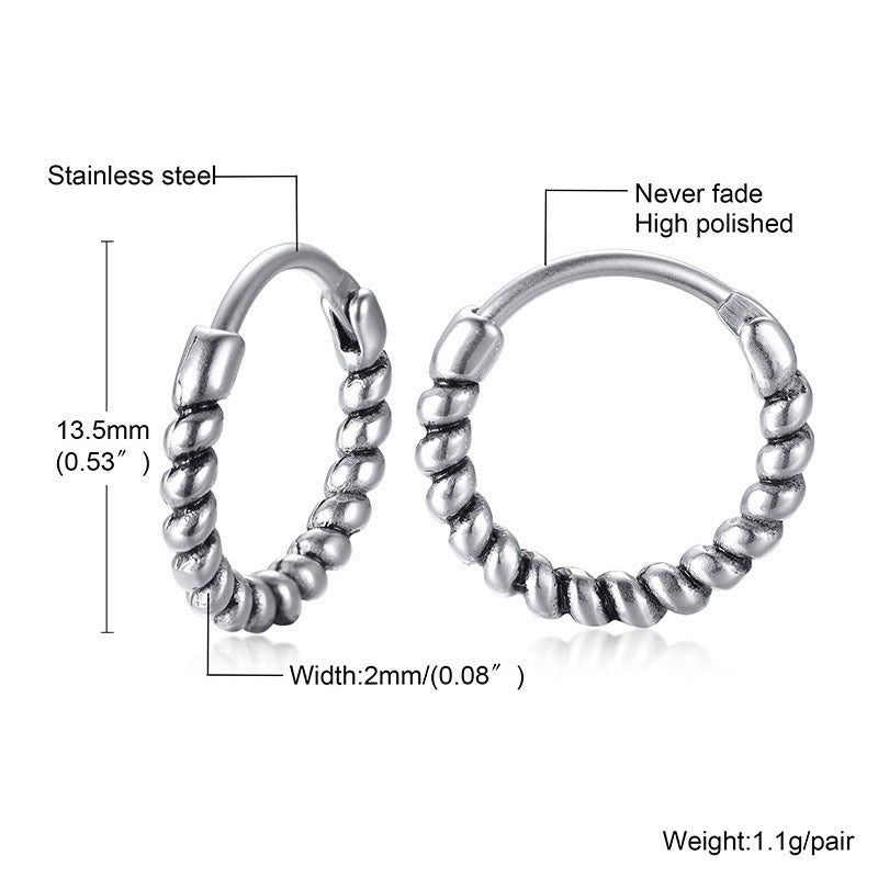 Kemstone Men’s Titanium Steel Hoop Earrings – Braided Rope Huggie Hoops EH-322