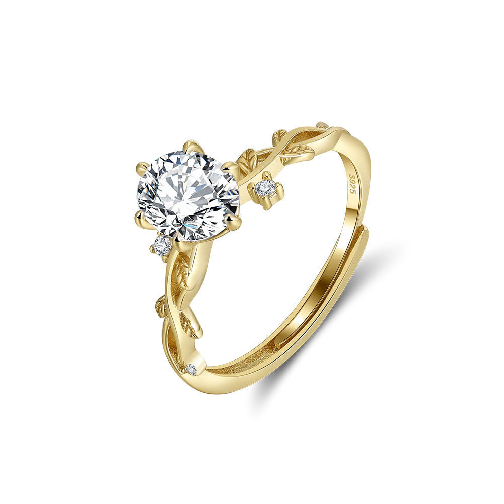 eaf Branch Engagement Ring – 925 Sterling Silver Nature Inspired Promise Ring with 8A Cubic Zirconia by Kemstone A4-LZR47