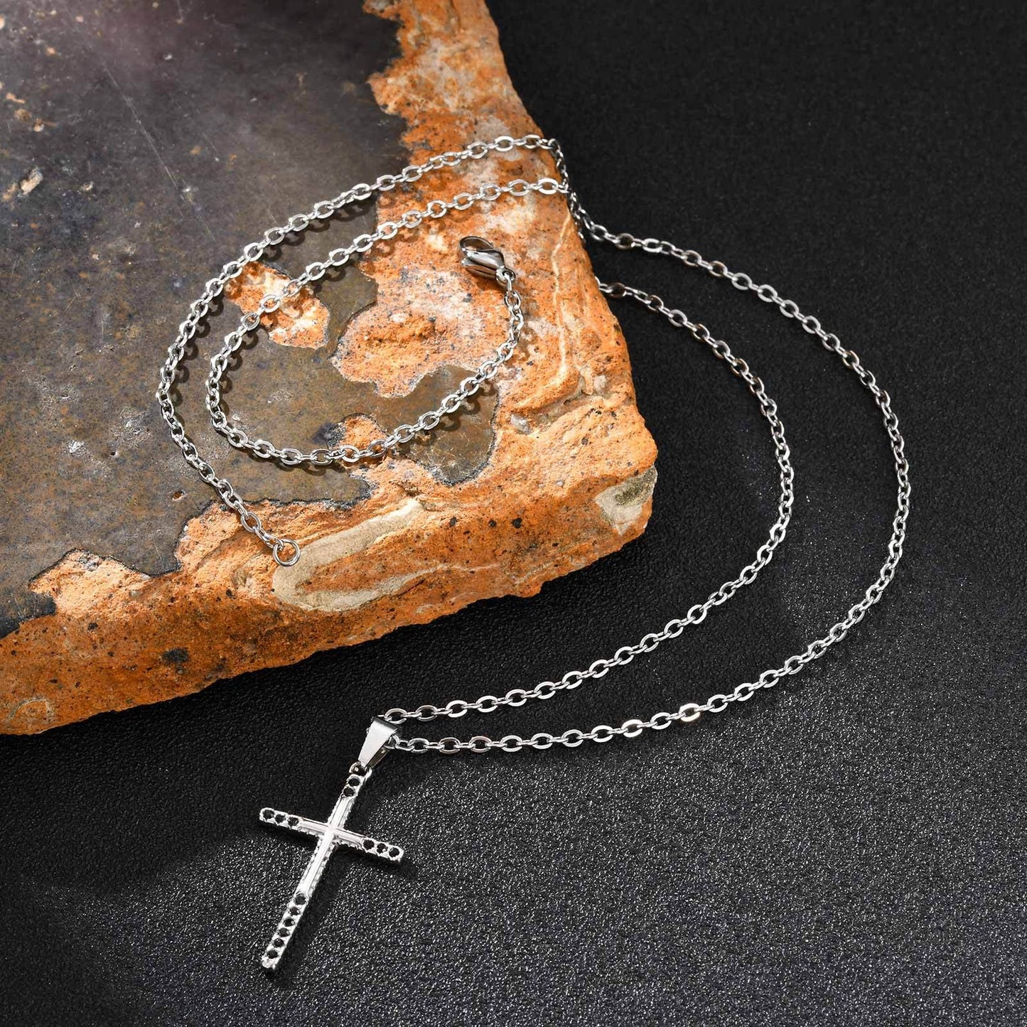 Kemstone Men’s Stainless Steel Cross Necklace – Black Zircon Gothic Pendant PN-2214