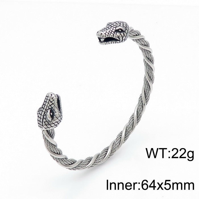 Kemstone Men’s Snake Cuff Bracelet Collection – Punk Norse Stainless Steel Open Bangle Gothic Streetwear KB139904