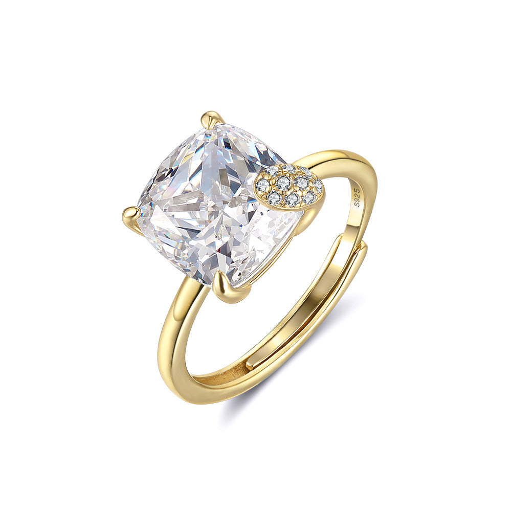 Cushion Cut Adjustable Ring – 925 Sterling Silver 5A Zircon Engagement Ring, 14K Gold & White Gold Plated Elegant Jewelry by Kemstone A4-LZR44