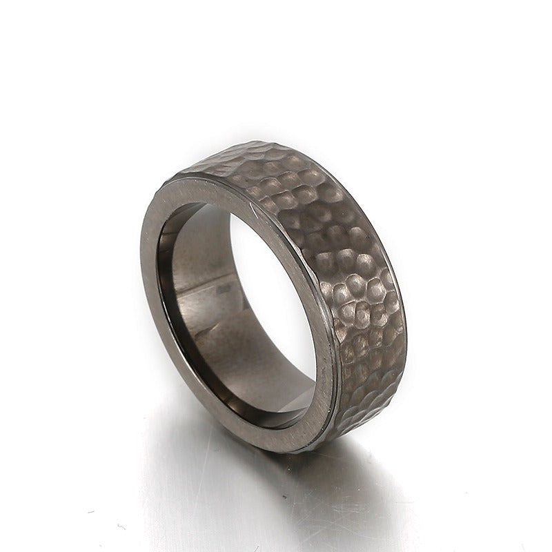 Kemstone Vintage Hammered Titanium Steel Ring for Men β Punk Matte Black or Silver KR92126-K