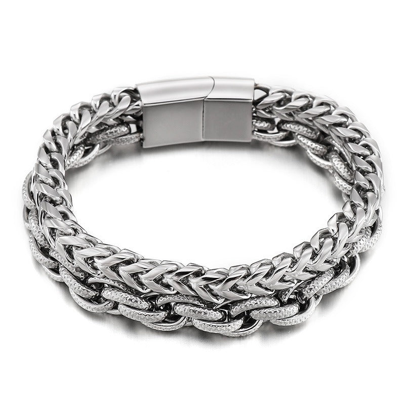 Kemstone Double Layer Chain Bracelet – 13mm Stainless Steel Punk Biker Jewelry for Men | KB91534-BD