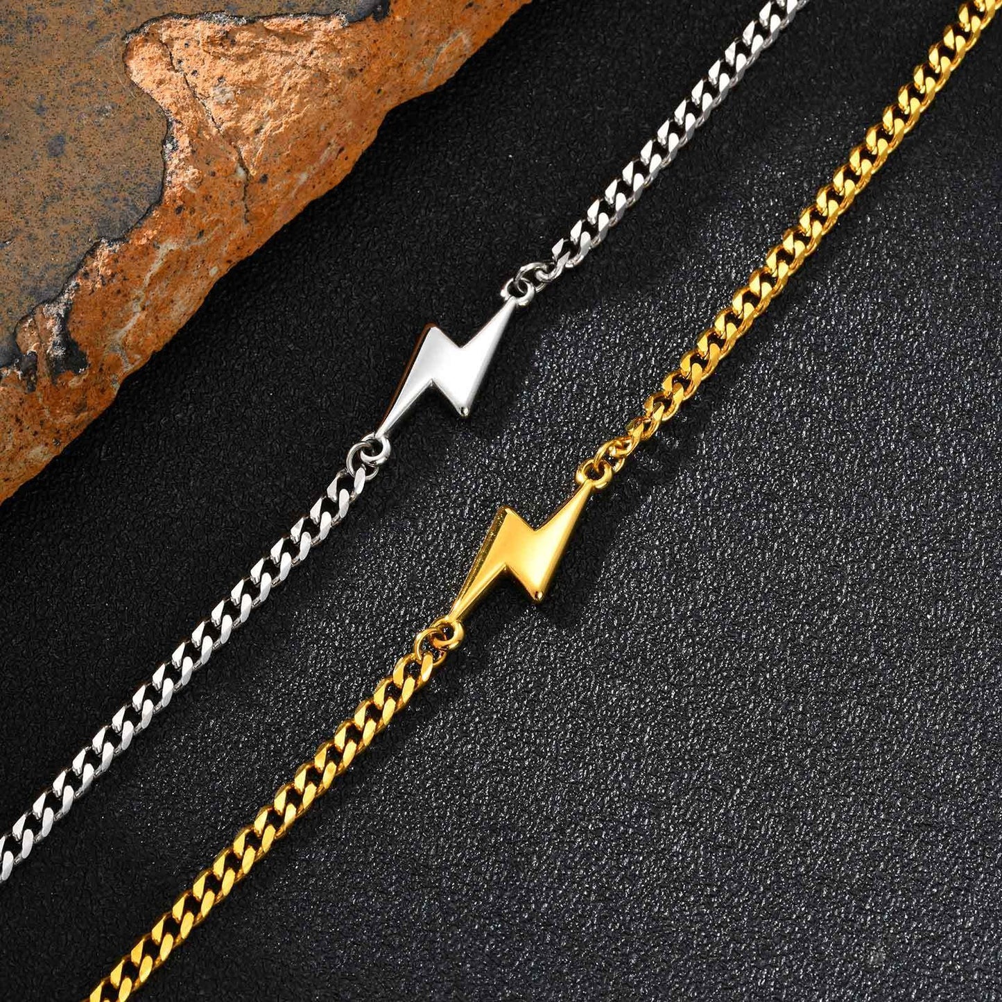 Kemstone Lightning Bolt Bracelet – Stainless Steel Couples Jewelry, Silver/Gold BR-2620