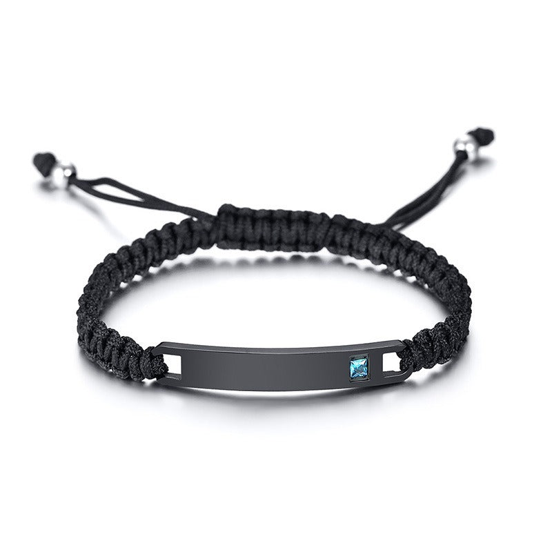 Kemstone Adjustable Couples Bracelet – Braided Rope & Stainless Steel with Zircon Accent CB-035