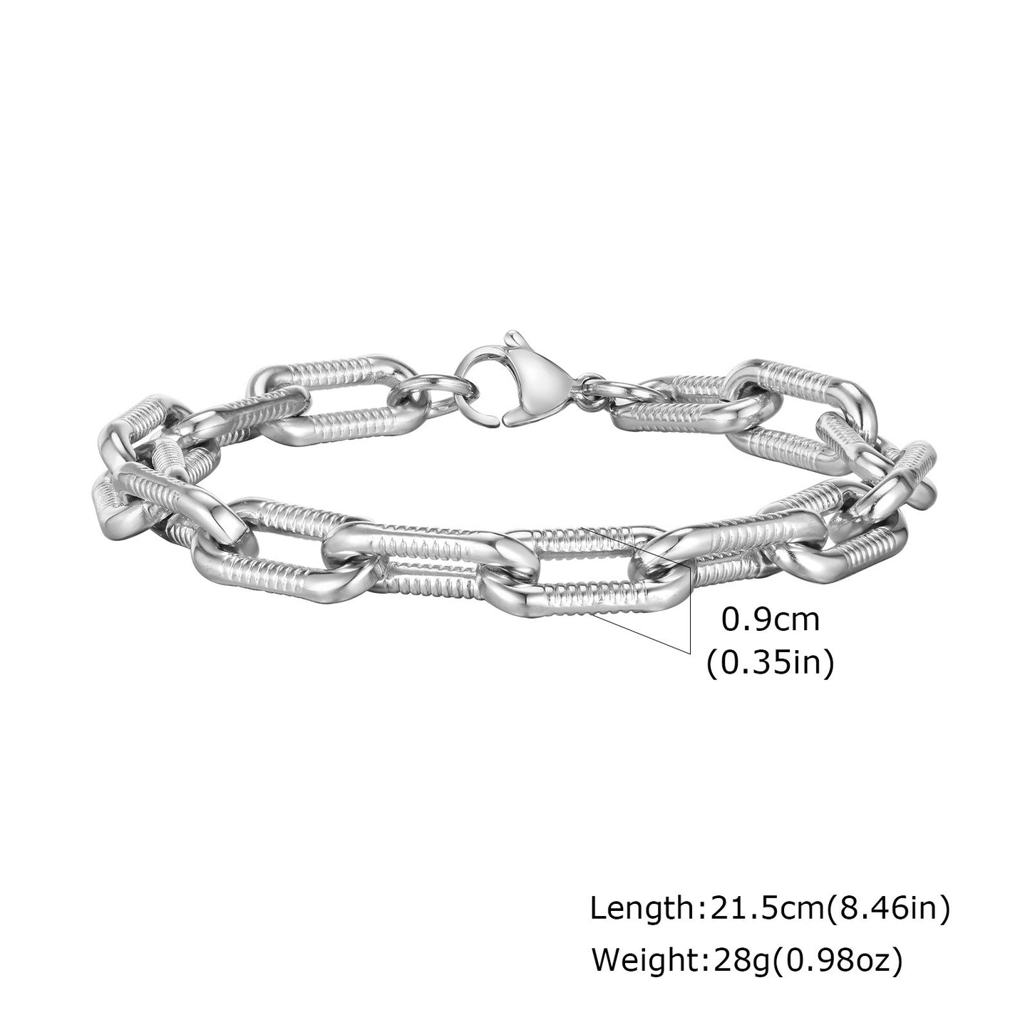 Kemstone Embossed Oval Link Stainless Steel Chain Bracelet for Men BR2163