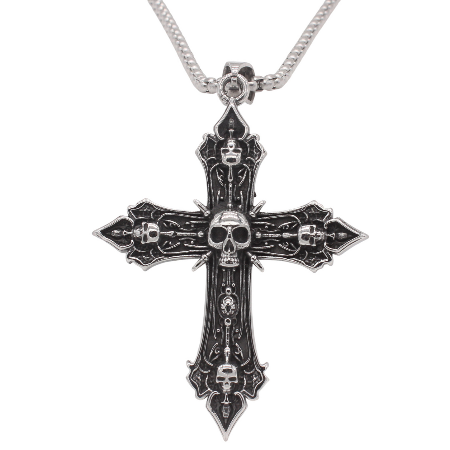 Kemstone Vintage Skull Cross Titanium Steel Pendant Necklace P1501
