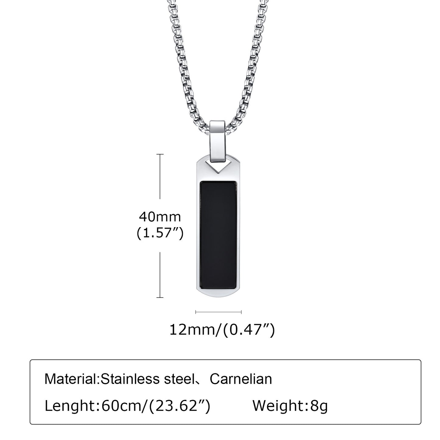 Kemstone Stainless Steel Rectangular Stone Pendant Necklace for Men Jewelry PN-1890