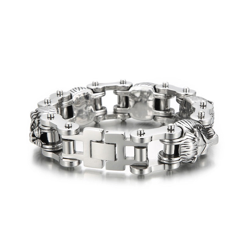 Kemstone Bold Lion Head Titanium Steel Motorcycle Chain Bracelet for Men KB153352