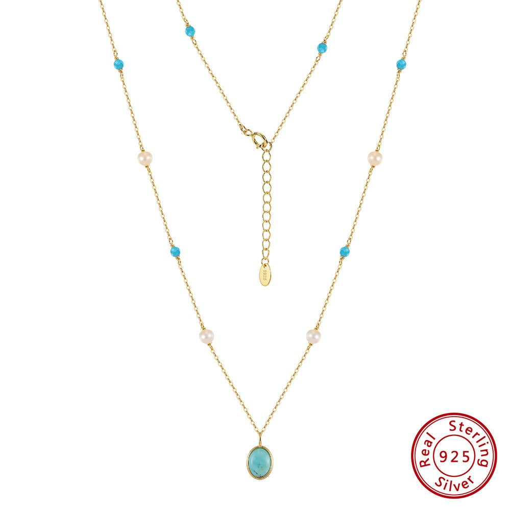 Kemston Turquoise & Freshwater Pearl Pendant Necklace for Women 925 Sterling Silver MPN18
