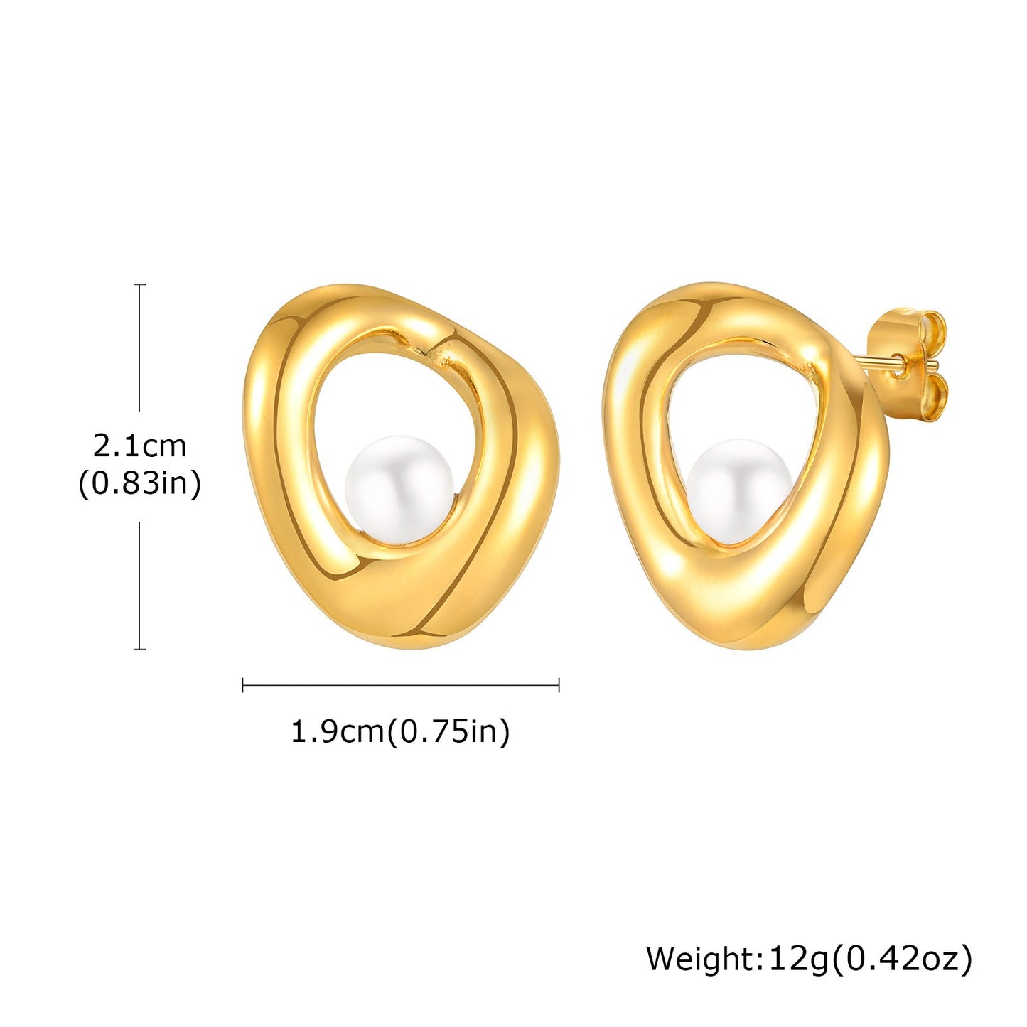 Pendientes geométricos de acero inoxidable con perla artificial en tono dorado para mujer: elegancia minimalista, joyería hipoalergénica ES-633