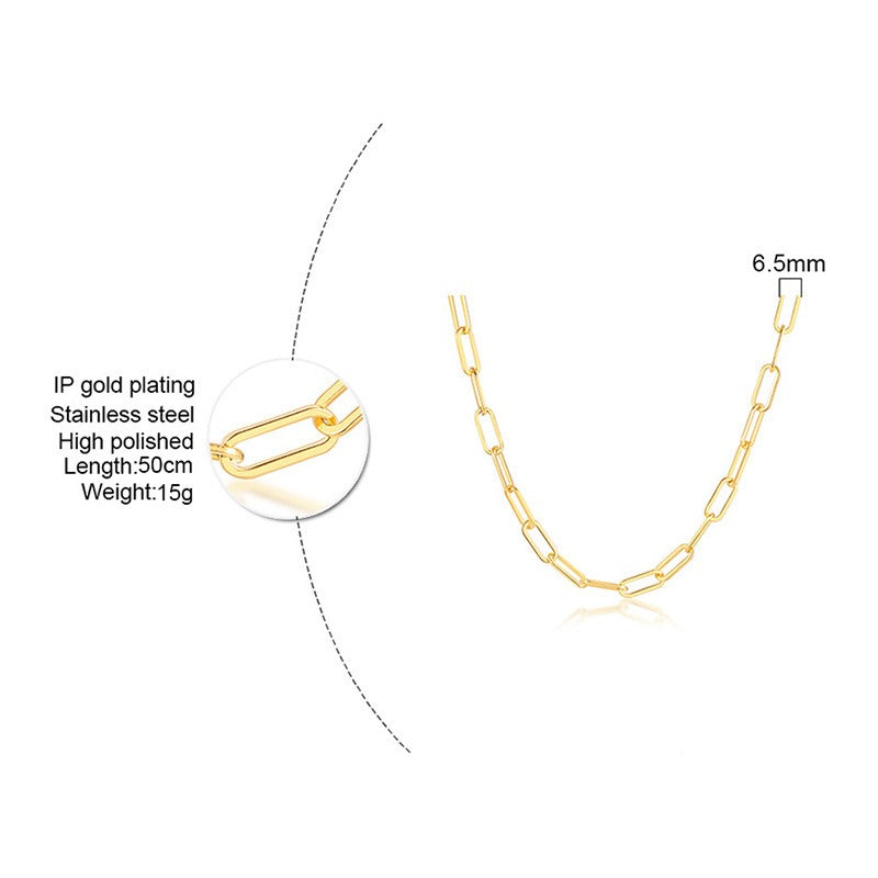 Collar de cadena de eslabones planos de acero inoxidable Kemstone - 6,5 mm, plata elegante para mujer NC-558
