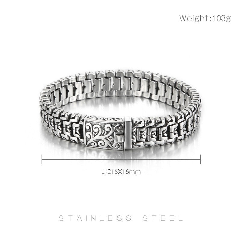Kemstone Men’s Floral Armor Chain Bracelet – Stainless Steel Gothic Curb, 20cm/22cm KB123643