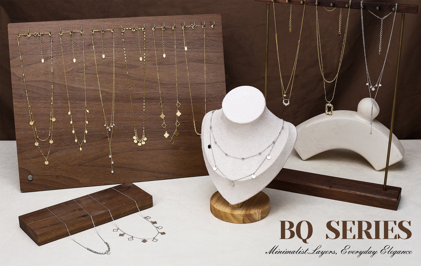Kemstone Layered Gold Necklace – 925 Sterling Silver Double Chain Necklace for Women, Dainty Disc Beaded Choker, Adjustable Handmade Jewelry A4-BQN21