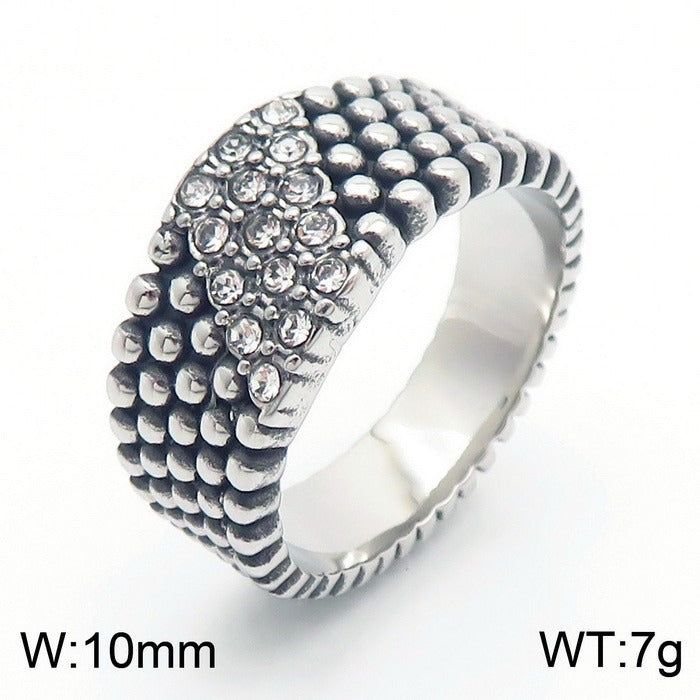 Kemstone Men’s Beaded Ring – Stainless Steel Hip-Hop Style Rhinestone Rows KR1088275-K