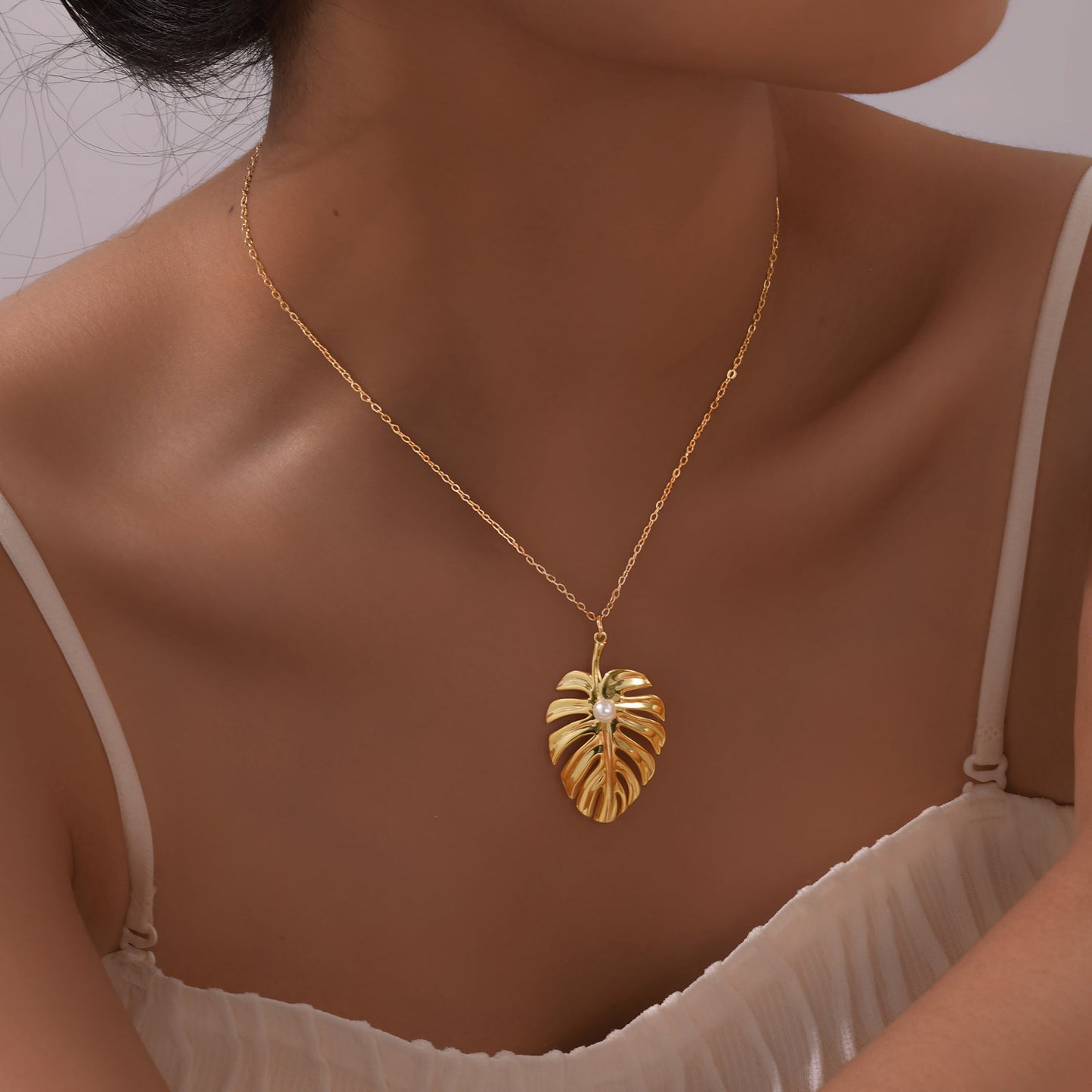 Golden Leaf Story – Collar con colgante de acero inoxidable y cobre para mujer, joyería bohemia de inspiración natural NC-1914