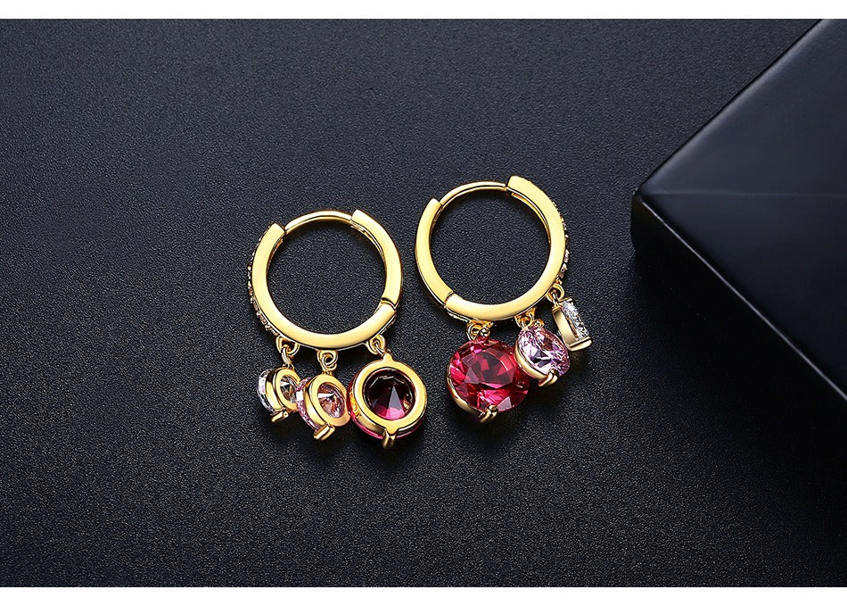 Pendientes de aro Kemstone con gotas de agua y detalles de cristal: joyería minimalista de cobre para una elegancia cotidiana E20040211