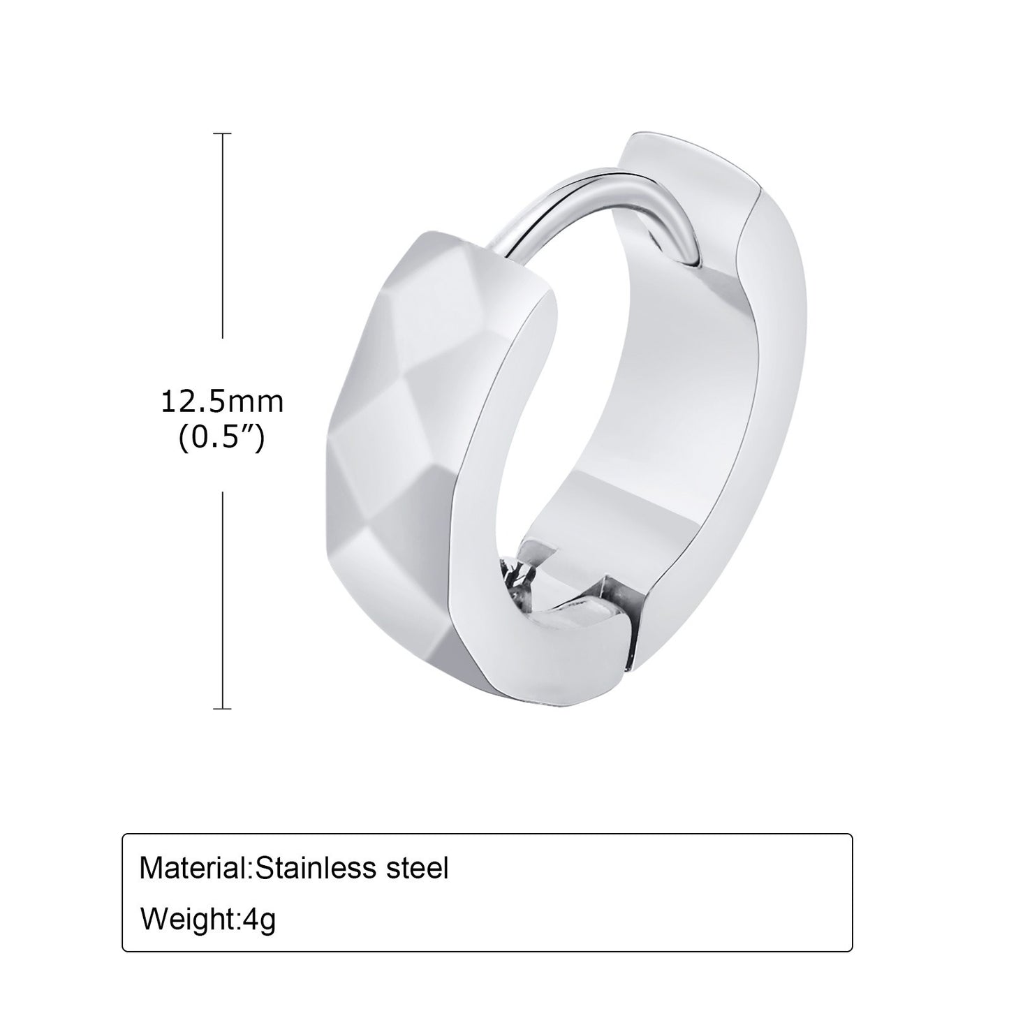 Kemstone Men’s Stainless Steel Hoop Earring – Faceted Punk Style in Black, Silver, Gold EH-552