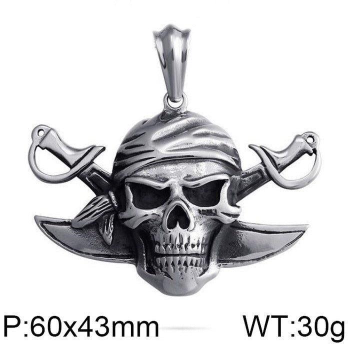 Kemstone Pirate Skull Pendant for Men – Punk Rock Sparrow & Anchor Necklace in Vintage Stainless Steel KP79431-BD