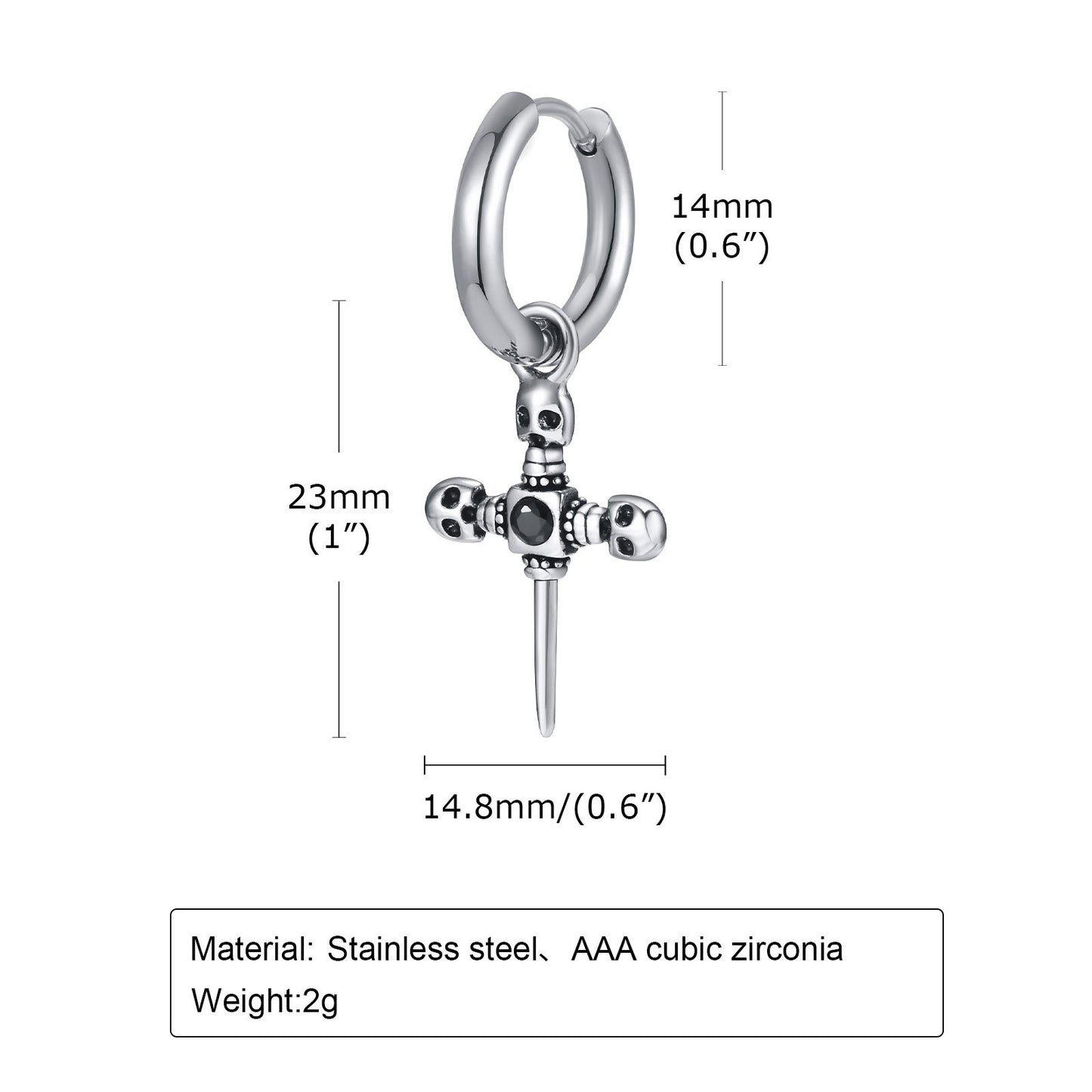 Men's Gothic Cross Hoop Earring – Stainless Steel Sword & Spear Designs ED-684