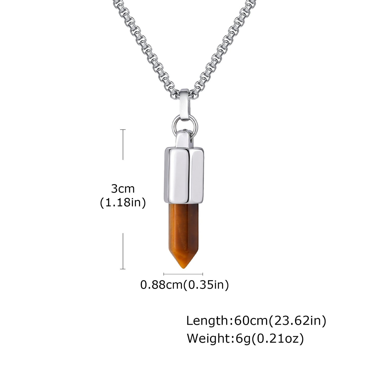 Kemstone Men’s Stainless Steel Bullet Pendant Necklace – Tiger Eye & Black Agate Minimalist Jewelry PN-2227
