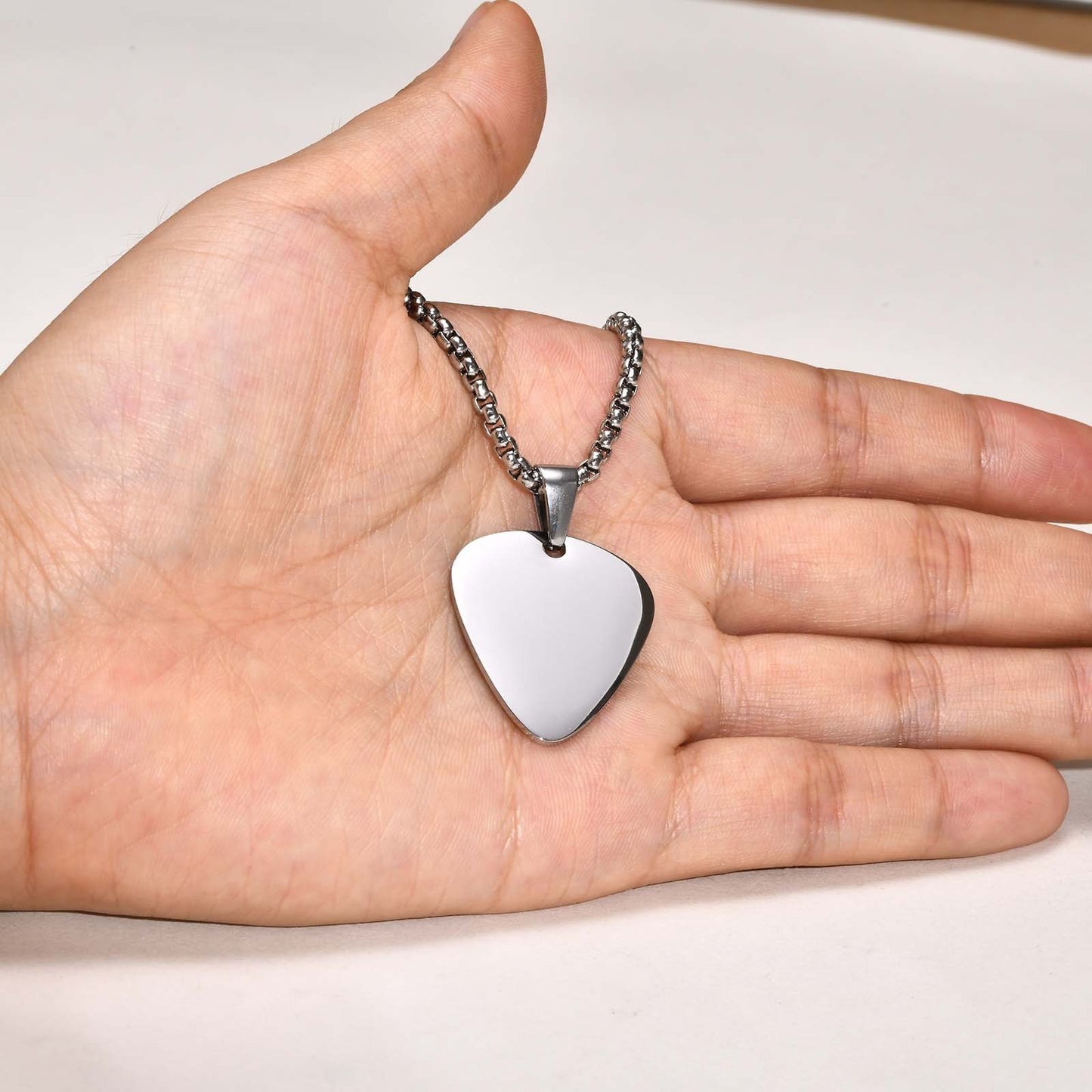 Kemstone Steel Guitar Pick Pendant Necklace – 316L Stainless Steel Minimalist Rock Jewelry PN-1843