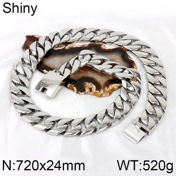 Kemstone Men’s Heavy 24mm Cuban Link Chain Necklace – Stainless Steel Streetwear Jewelry Bold Punk Style KN10319-D