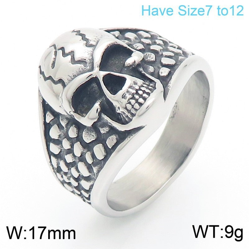 Kemstone Men’s Skull Texture Ring – Gothic Punk Stainless Steel Power Symbol KR111642-GC