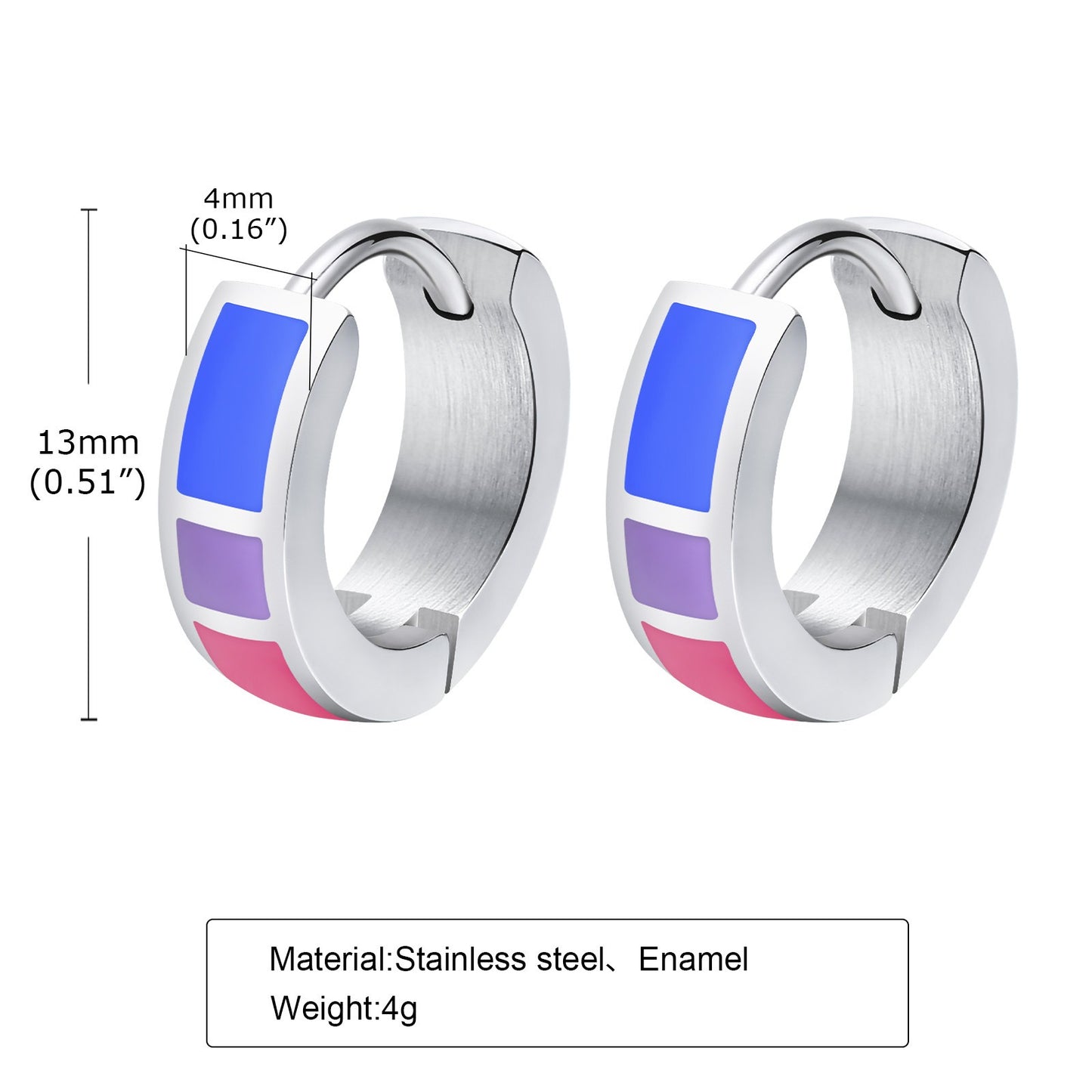 Kemstone Stainless Steel Color Block Hoop Earrings – 13mm Small Huggie Punk Street Style PE-014