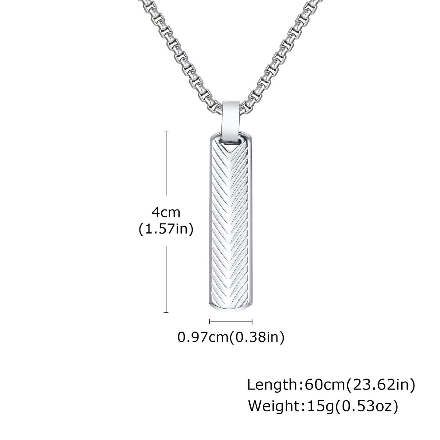 Geometric Bar Pendant Necklace for Men | Stainless Steel Chevron Engraved PN2071